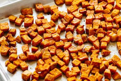Diced and baked sweet potato